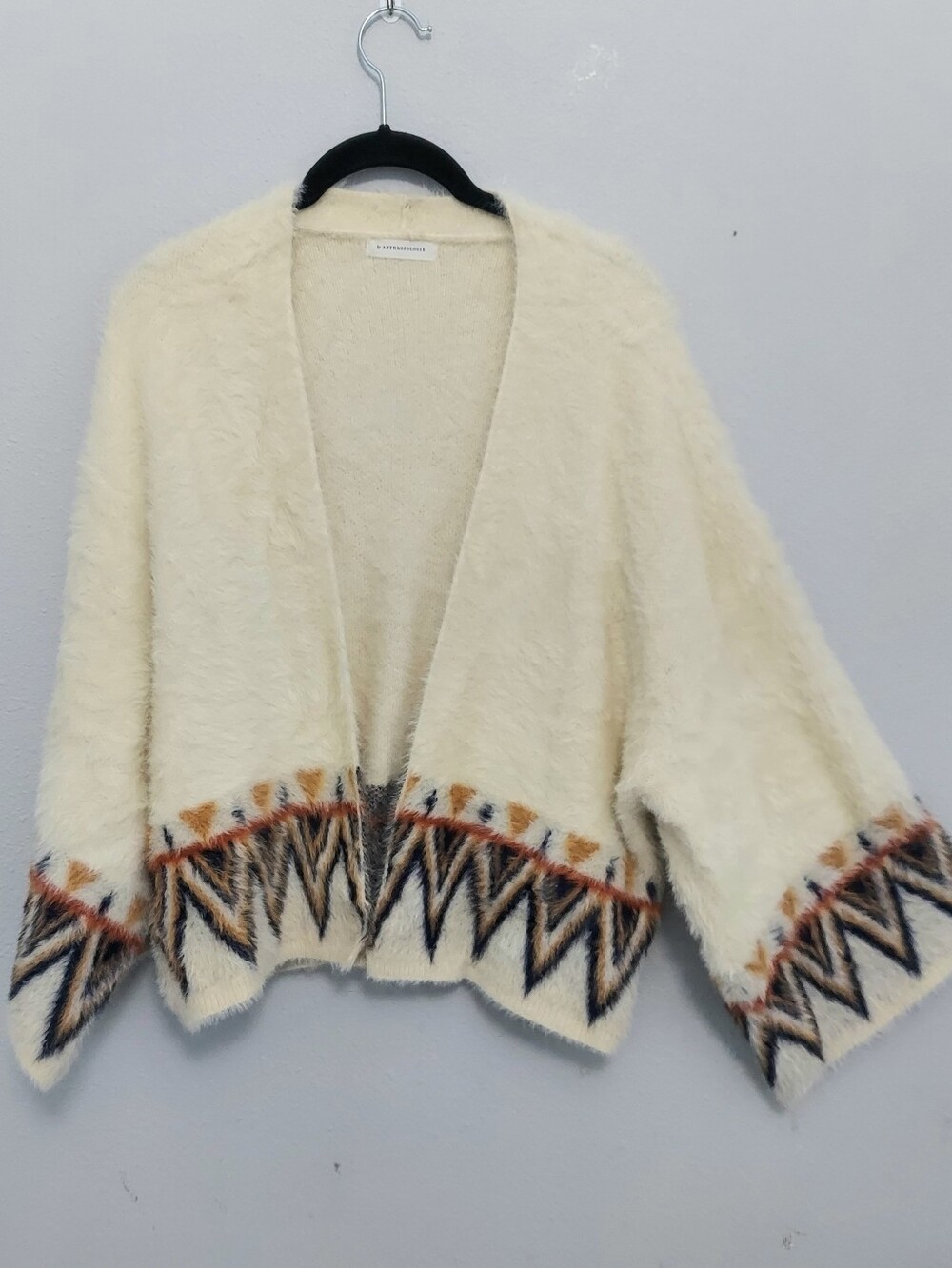 Anthropologie Maya Kimono Cropped Fuzzy Cardigan Sweater Woman OS Aztec Print